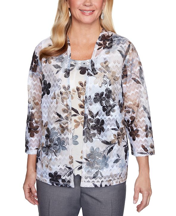 Alfred Dunner Classics Embellished FloralPrint LayeredLook Top