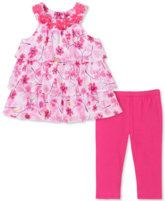 Kids Headquarters - Baby Girls 2-Pc. Floral-Print Tiered Ruffle Tunic & Leggings Set