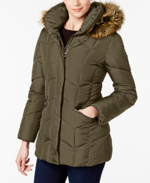 Faux Fur Trim Hooded Puffer Coat Larry Levine Women's Faux Fur Trim Down