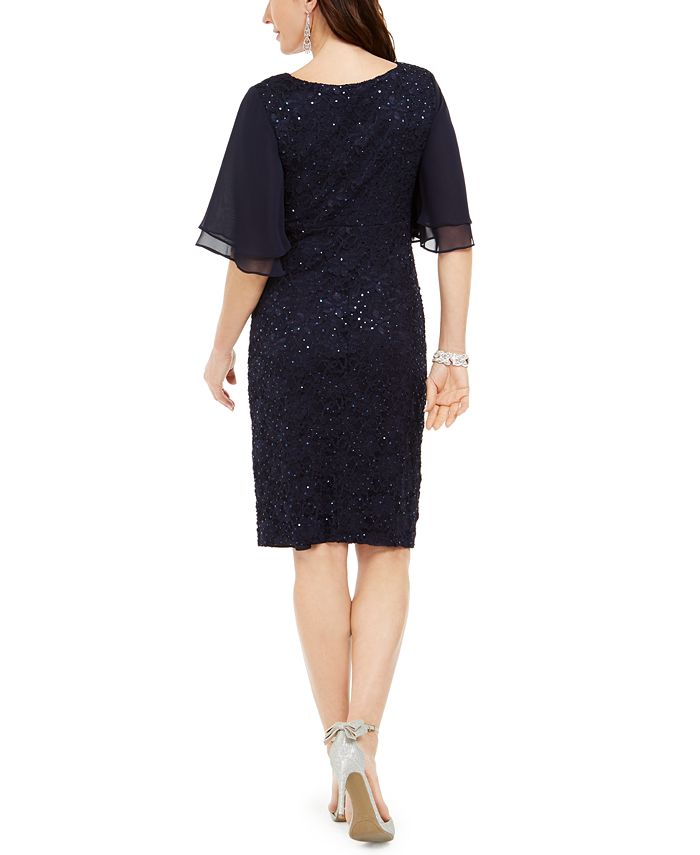 Connected Women's Flutter Sleeve Sequined Lace Dress Blue Size 8