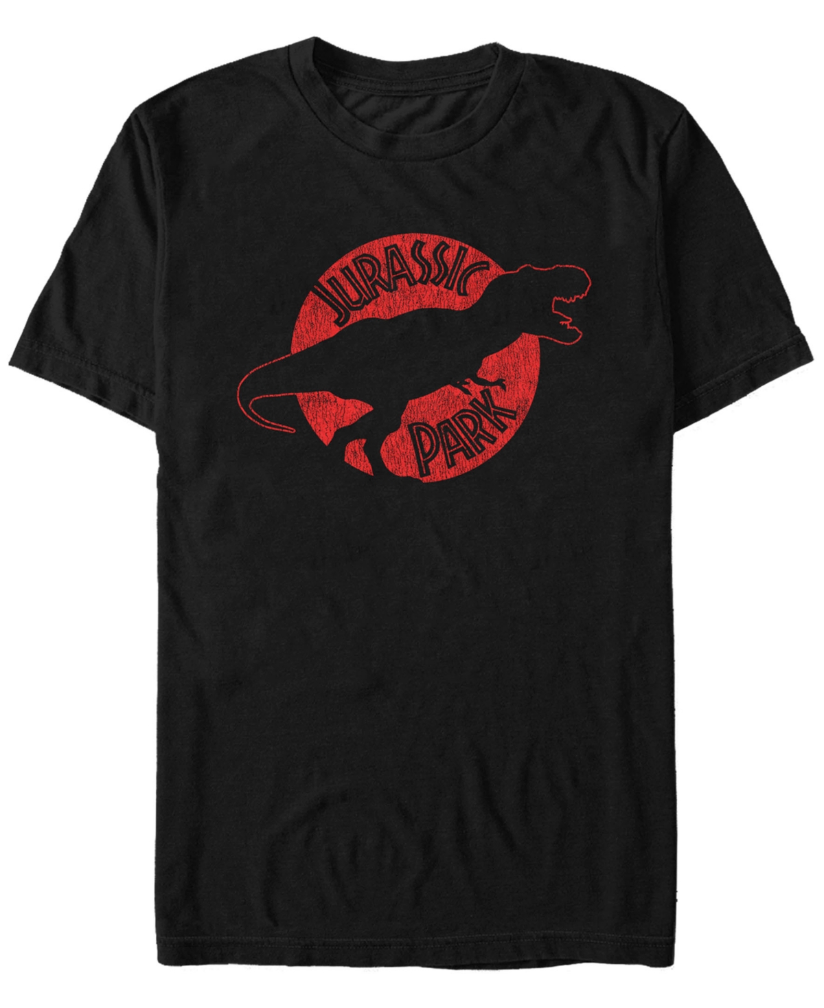 Jurassic Park Men's T-Rex Red Outline Distressed Short Sleeve T-Shirt - Black