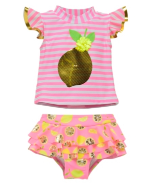image of Wetsuit Club Infant Girls 2 Piece Rashguard Set Featuring A Bold Lemon Design Accented with Sequins