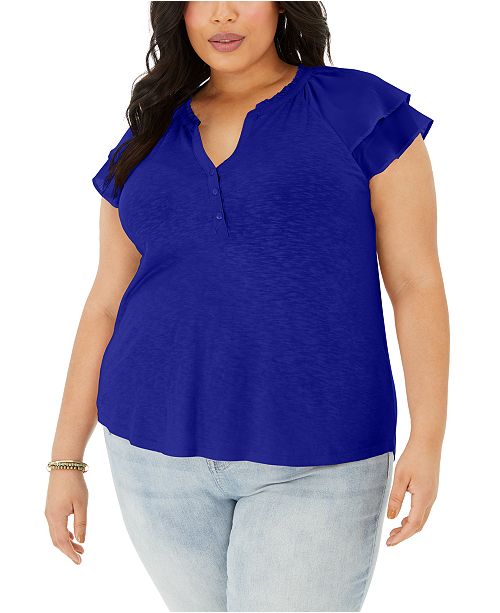 Style & Co Plus Size Flutter-Sleeve Top, Created for Macy's & Reviews ...