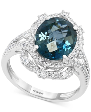 image of Effy London Blue Topaz (4-3/4 ct. t.w.) & Diamond (1/2 ct. t.w.) Ring in 14k White Gold