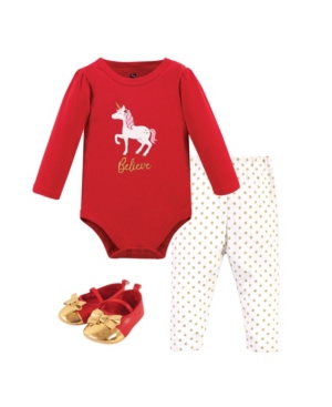 Hudson Baby Baby Girls Christmas Unicorn Bodysuit Pant and Shoe Set Pack of 3