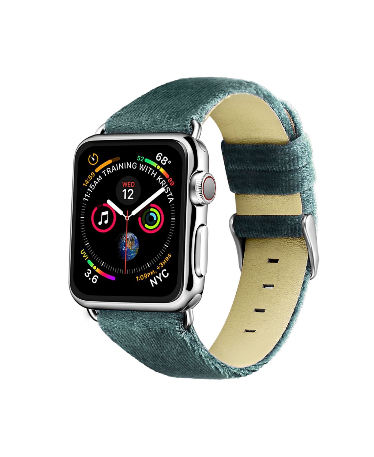 Men's and Women's Apple Moss Green Wool Velvet, Leather, Stainless Steel Replacement Band 40mm - Evergreen