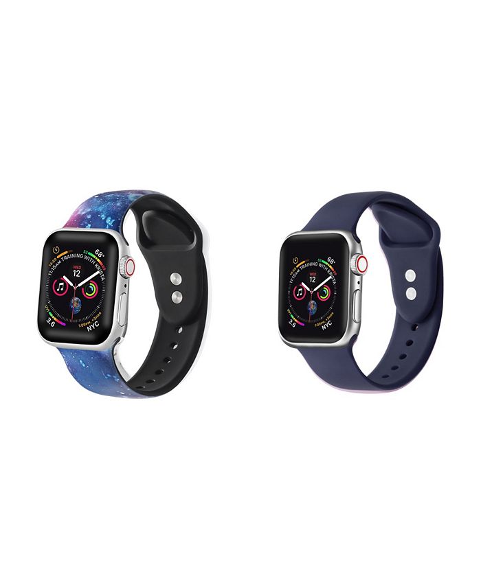 Posh Tech - Apple Galaxy Navy Silicone, Leather Replacement Band 44mm