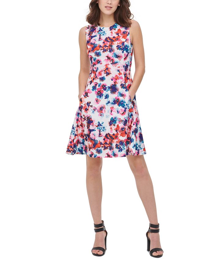 DKNY Floral-Print Fit & Flare Dress - Macy's