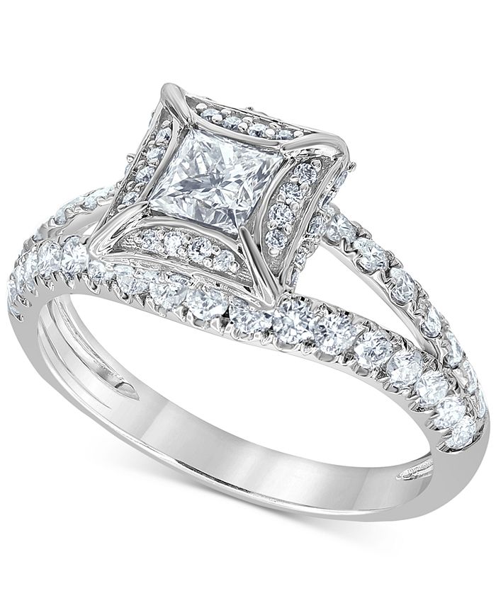 Macy's Diamond Princess Split Shank Engagement Ring (1-1/4 ct. t.w.) in ...