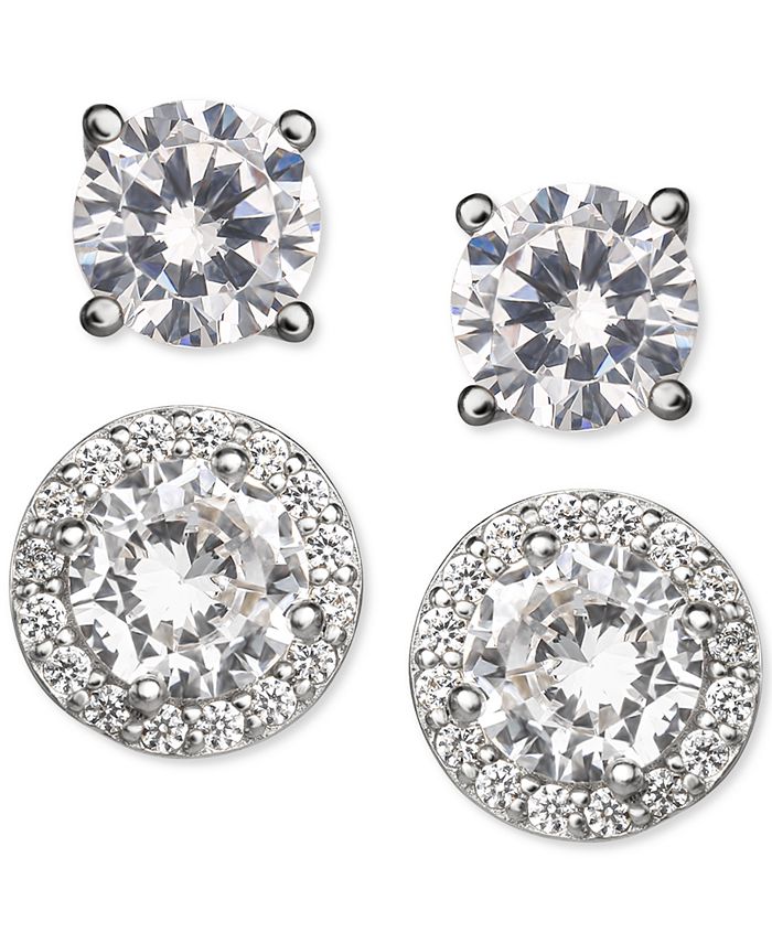 Giani Bernini - 2-Pc. Set Cubic Zirconia Solitaire & Halo Stud Earrings in Sterling Silver