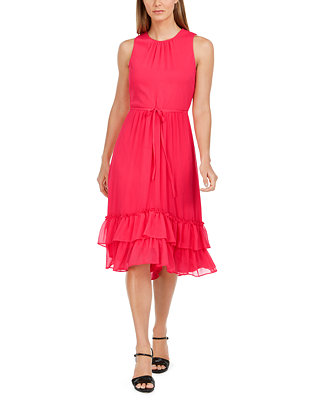 Calvin Klein Sleeveless Tiered-Chiffon Midi Dress - Macy's