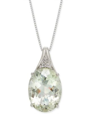Macy's - Mint Quartz (9 ct. t.w.) & White Topaz (1/8 ct. t.w.) 18" Pendant Necklace in Sterling Silver