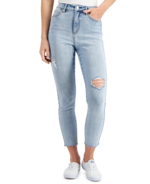 image of Oat Ripped High-Rise Frayed-Hem Ankle Jeans