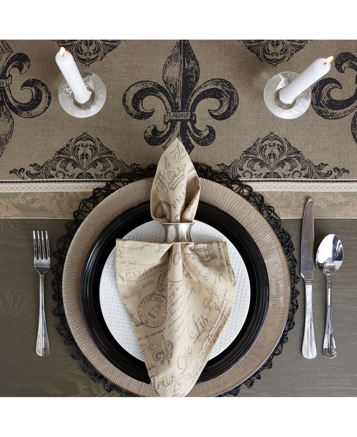 Design Imports Fleur De Lis Stripe Jacquard Table Runner