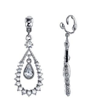 image of 2028 Silver Tone Crystal Teardrop Clip Earrings