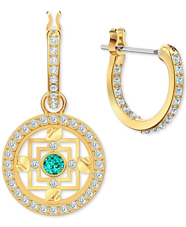 Swarovski Gold-Tone Crystal Mandala Charm Huggie Hoop ...