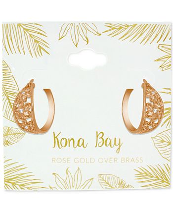 Kona Bay - Small Cubic Zirconia Openwork Flower Hoop Earrings in Rose Gold-Plate, 1"