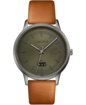 LACOSTE MEN'S MADRID BROWN LEATHER STRAP WATCH 41MM WOMEN'S SHOES