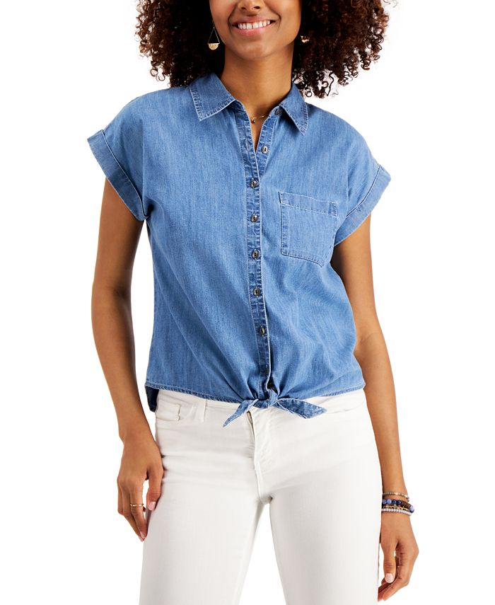 Style & Co Tie-Waist Button-Front Shirt, Created for Macy's - Macy's