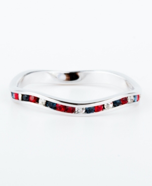 image of Red/White/Blue Swarovski Crystal Stackable ring in Sterling Silver