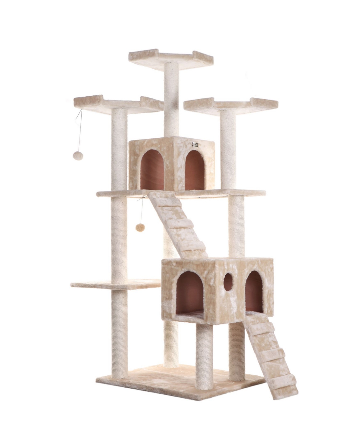 74" Multi-Level Real Wood Cat Tree With Scratching Posts - Beige