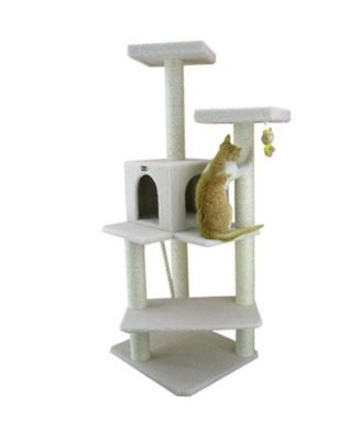 Ivory 57-inch High Real Wood Cat Tree with Fleece Covered Climber and Condo B5701