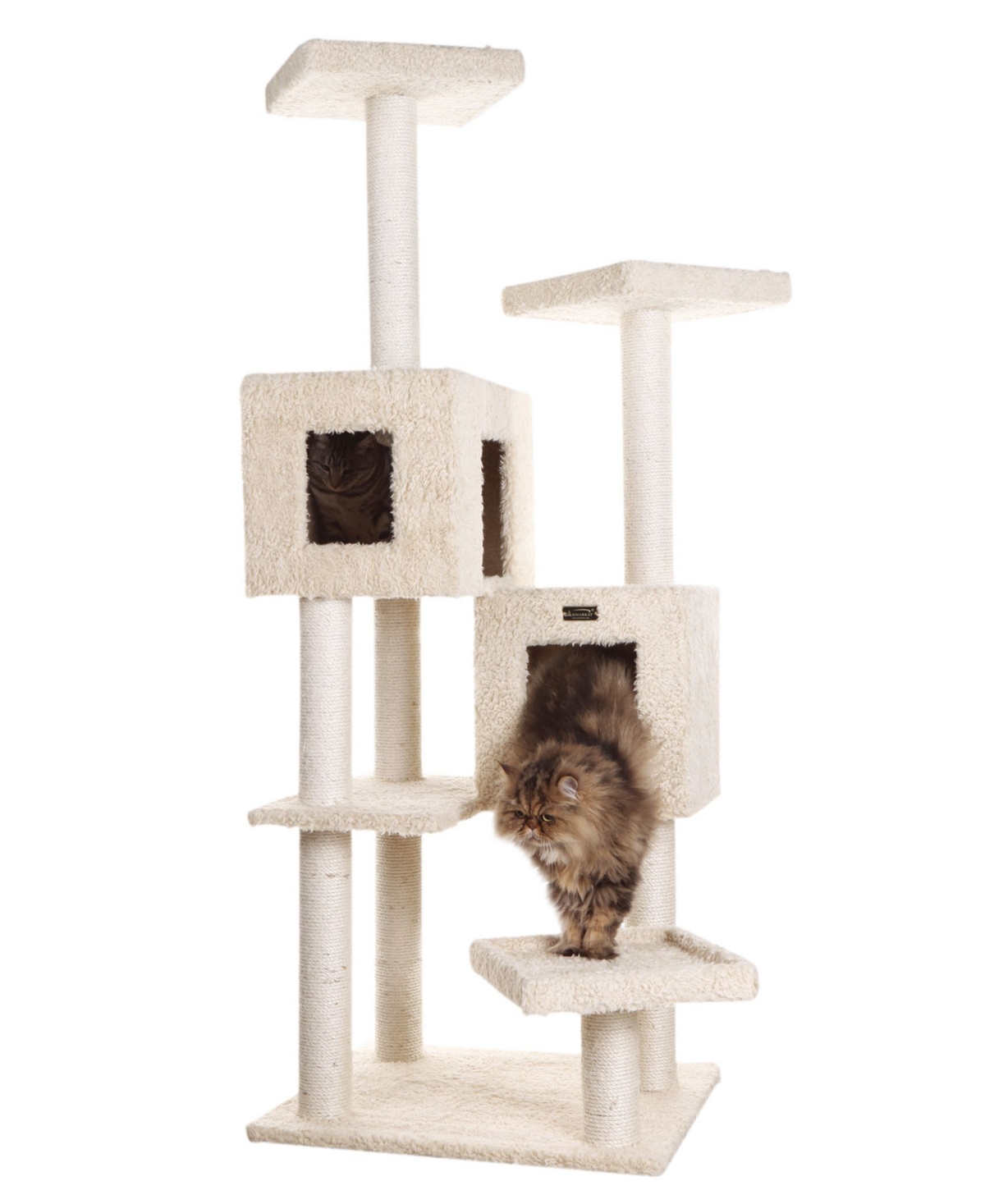 Multi-Level Real Wood Cat Tree With Two Spacious Condos - Beige