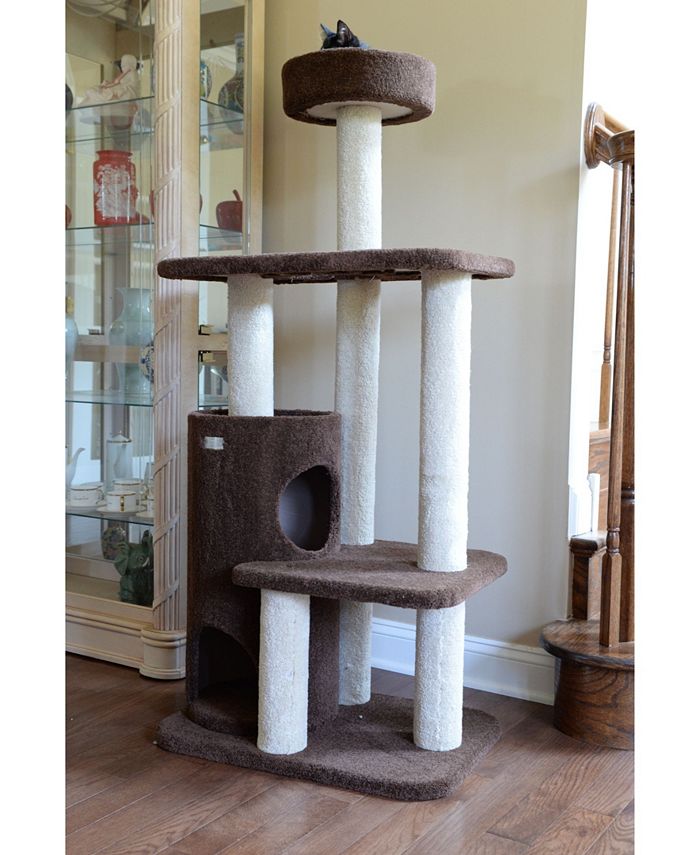 Armarkat Cat Tree Gym – 37" Carpeted Scratching Post With Playhouse, Coffee Brown