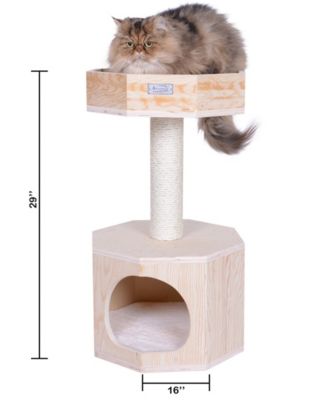 Premium Scots Pine 29-Inch Real Wood Cat Tree with Perch and Condo