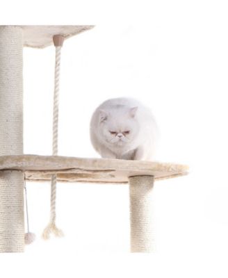 Cats Natural Sisal Posts Tower, Real Wood Scratching Tree For Cats, 58inch Height Beige Condo A5801