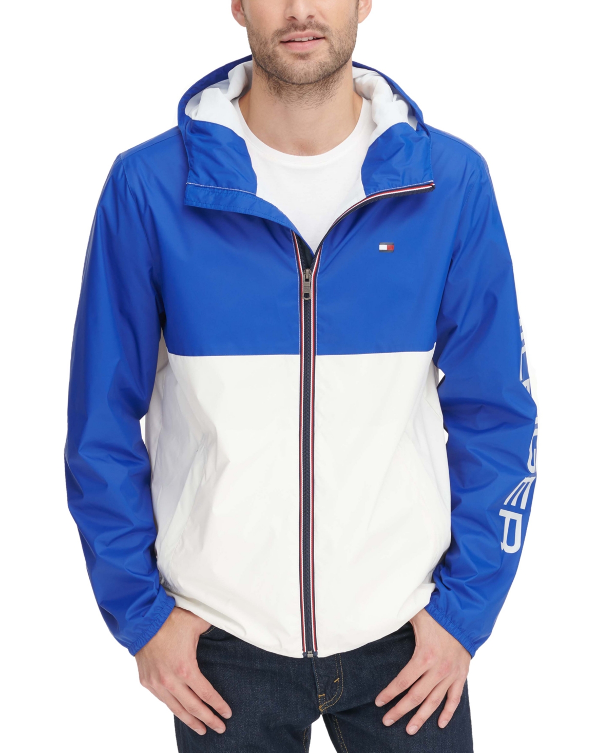 Tommy hilfiger men's colorblocked deals logo rain slicker