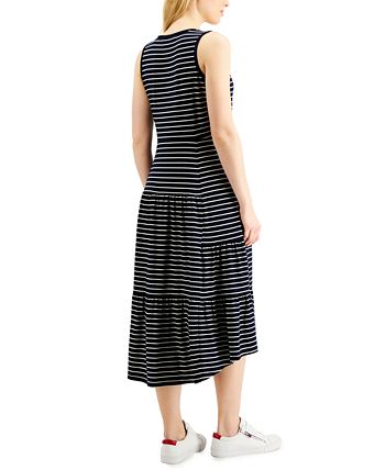 Tommy Hilfiger Women's Plus Tiered Striped Midi Dress Gray Size 1X