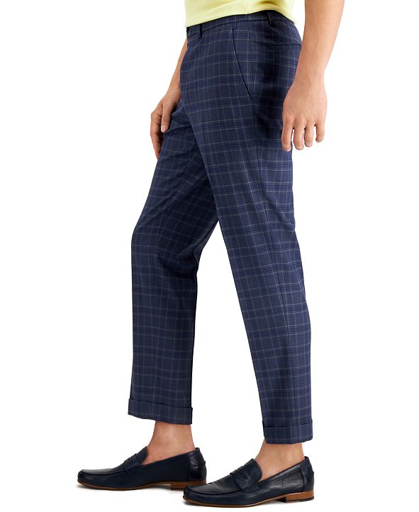 Bar III Men's SlimFit Stretch Plaid Cropped Dress Pants, Created for
