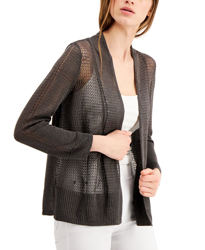 Alfani MixedStitch OpenFront LinenBlend Cardigan, Created for Macy's