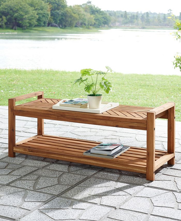 Walker Edison 48" Chevron Acacia Wood Outdoor Patio Storage Bench