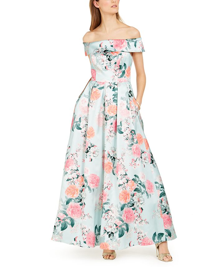 Eliza J Off-The-Shoulder Floral Gown - Macy's