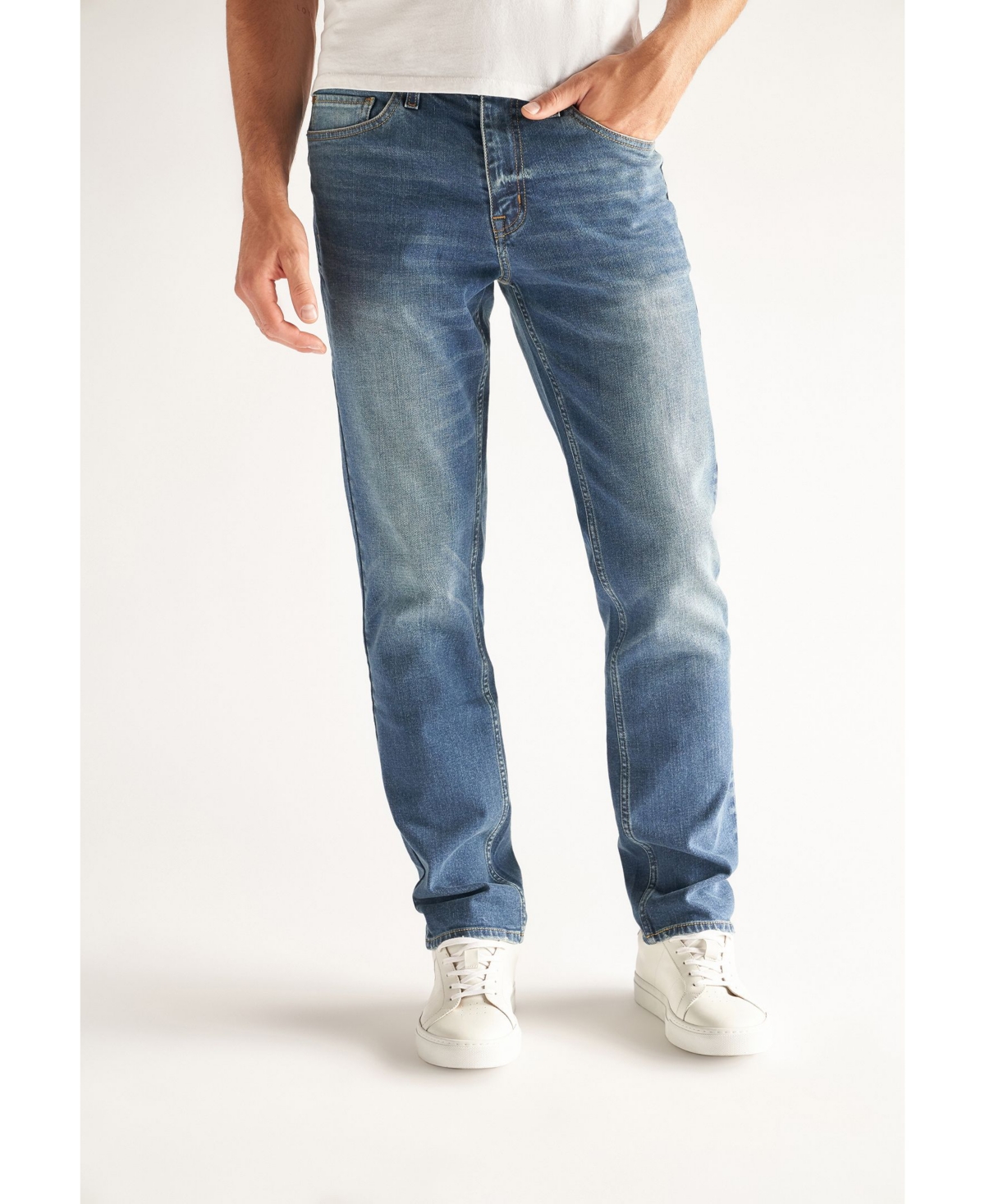 Devil-Dog Dungarees Men's Slim Straight Fit Performance Stretch Denim Jeans, Ash Wash