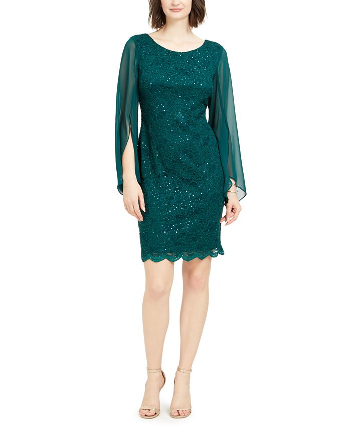 Connected Flutter Sleeve Sequined Lace Dress Macy s