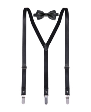 Mio Marino Men's Suede Leather Suspenders Bow Tie Set