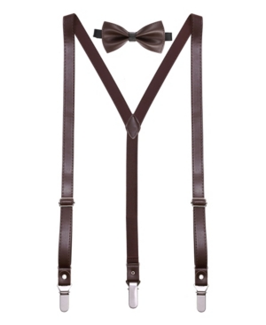 Mio Marino Men's Suede Leather Suspenders Bow Tie Set