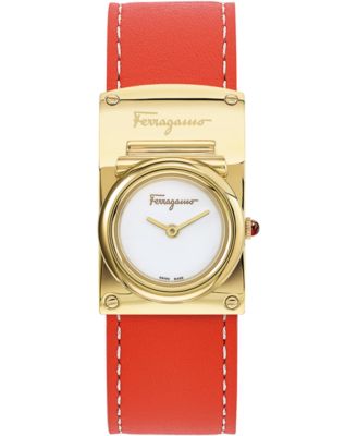 Salvatore Ferragamo - Women's Swiss Boxyz Orange Leather Strap Watch 23x39mm