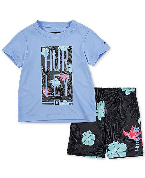 Hurley Toddler Boys 2 Pc Floral Logo Rash Guard Set Reviews