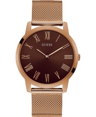 GUESS - Men's Rose Gold-Tone Stainless Steel Mesh Bracelet Watch 44mm
