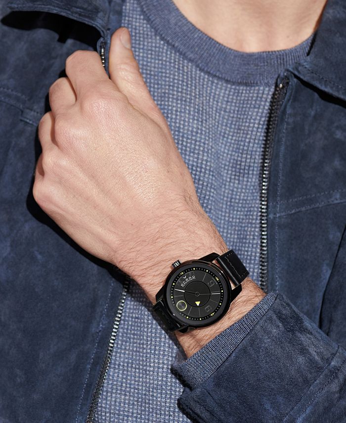 Movado - Men's Swiss Bold Black Leather Strap Watch 42mm
