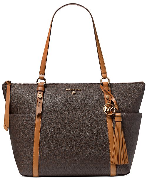 Michael Kors Signature Nomad Large Top Zip Leather Tote Reviews Handbags Accessories Macy S