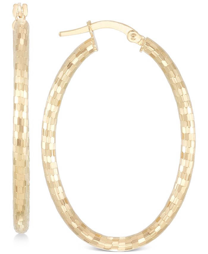 Italian Gold - Oval Textured Hoop Earrings in 14k Gold