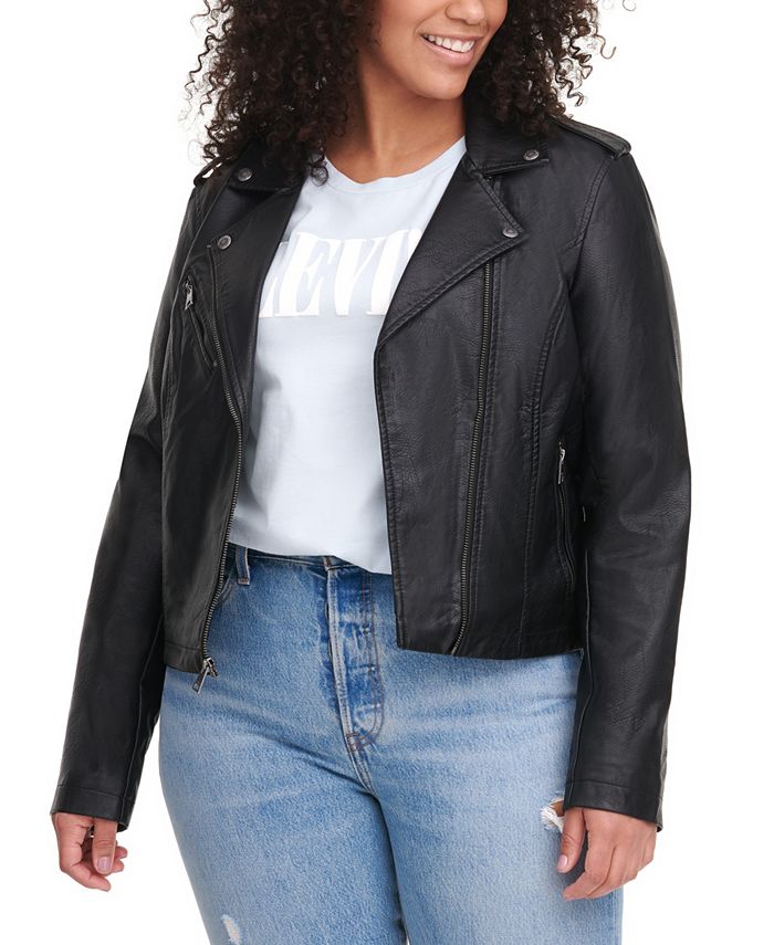 Levi's Plus Size Trendy Faux Leather Moto Jacket - Macy's