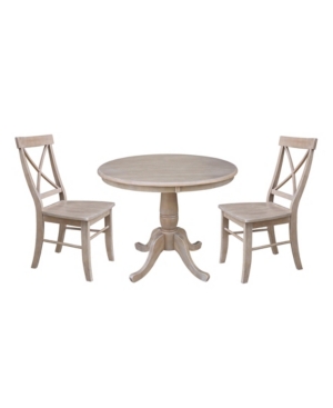 International Concepts 36" Round Top Pedestal Table With 2 Chairs In Gray