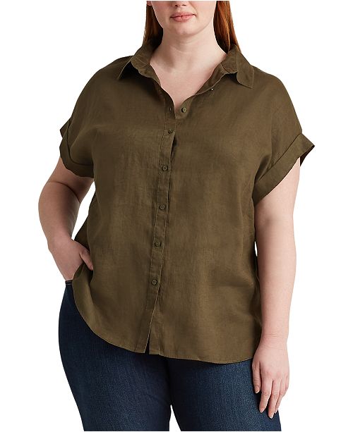 Lauren Ralph Lauren Plus Size Linen Dolman Sleeve Top