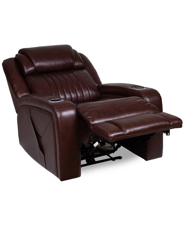 Furniture CLOSEOUT! Henriel Leather Power Recliner with Air Massager Macy's
